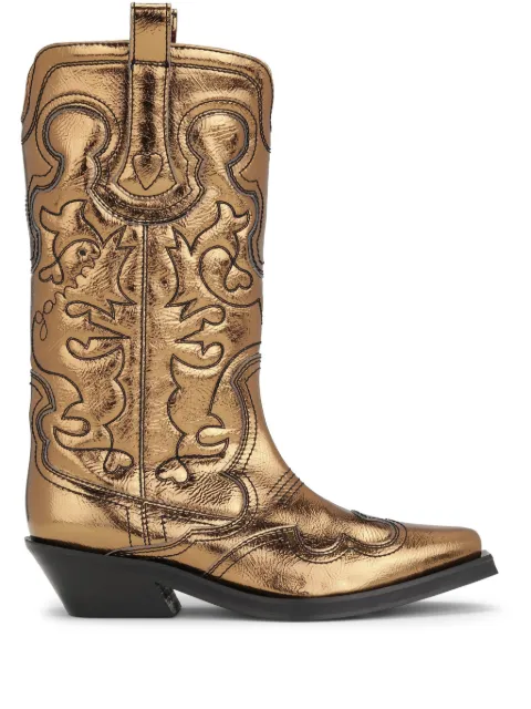 GANNI botas estilo western con efecto metalizado