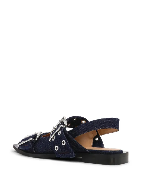 GANNI ホインテットトゥハックルハレエフラット 【関税込】 GANNI バックル デニムフラットシューズ | ブルー | FARFETCH JP