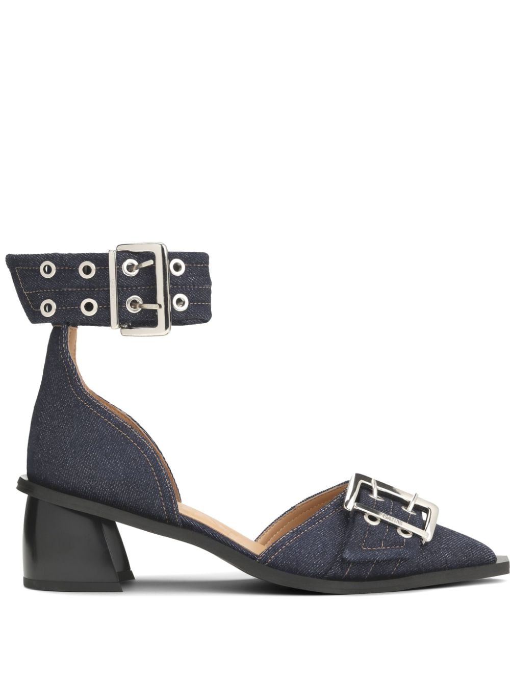 GANNI buckle-detail 50mm denim pumps Blue