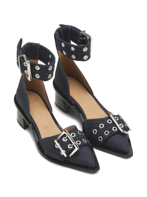 ★関税込★ GANNI デニム バックル ハートチャーム パンプス GANNI バックルディテール デニムパンプス | ブルー | FARFETCH JP