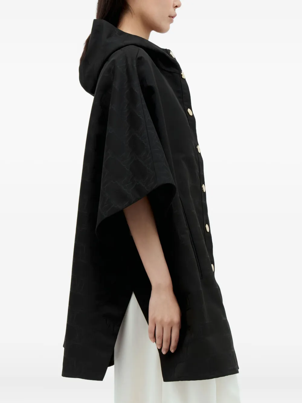 Max Mara Hooded Monogram Coat In Black