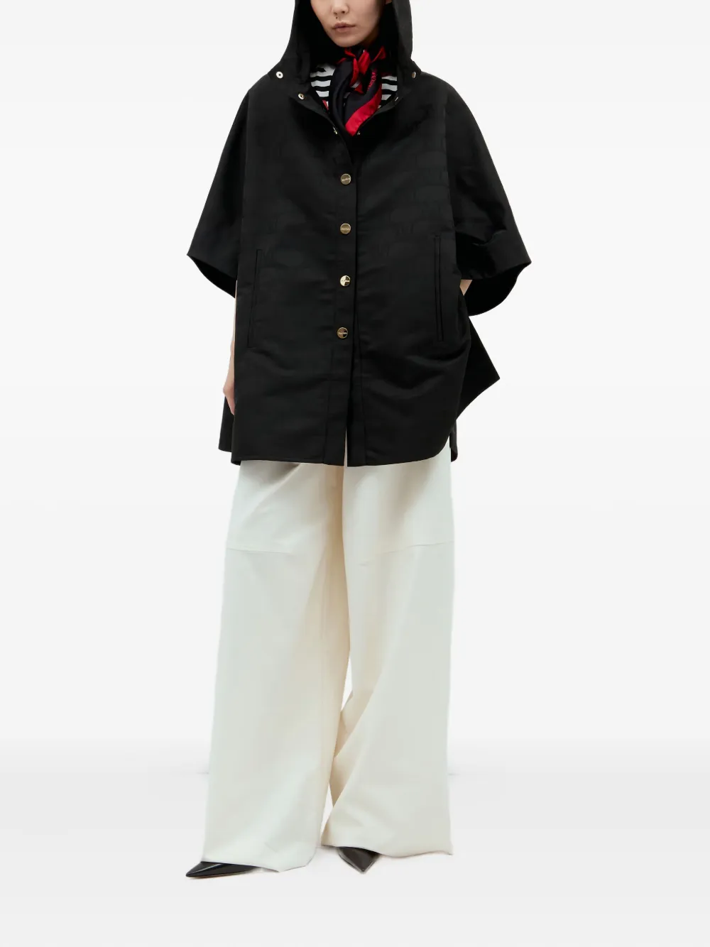 Max Mara Hooded Monogram Coat In Black