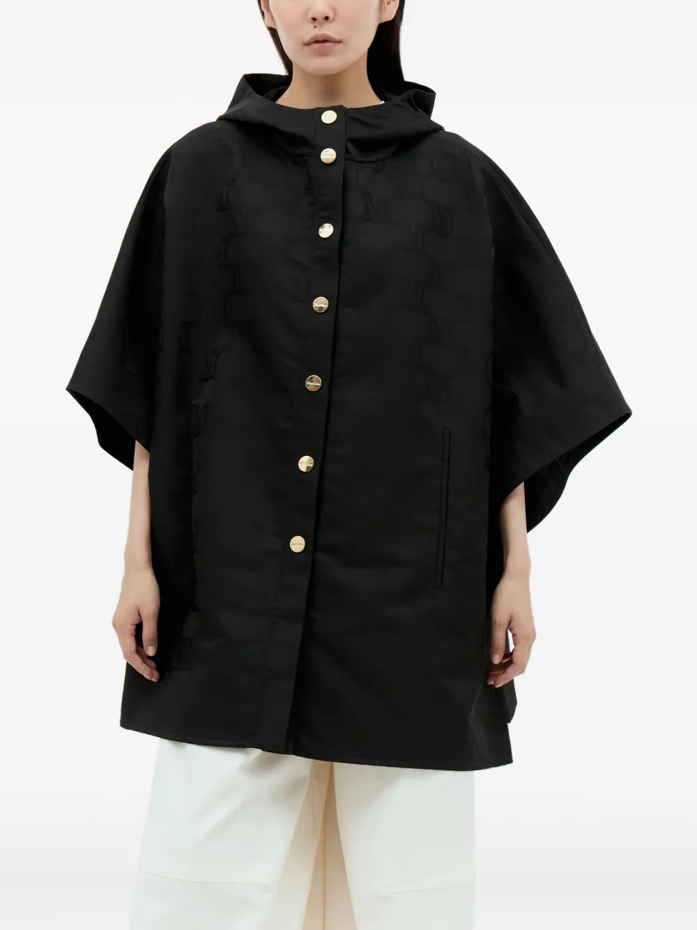 Max Mara Hooded Monogram Coat In Black