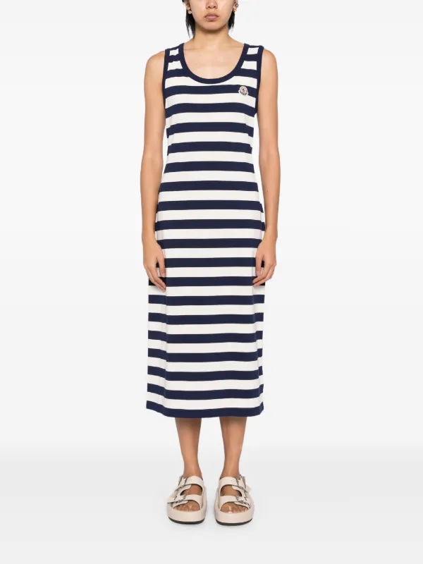 Moncler Striped Midi Dress Blue FARFETCH HK