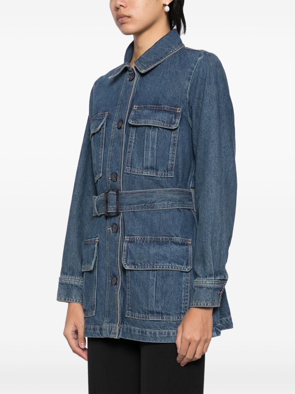 Shop Frame Safari Denim Jacket In Blue