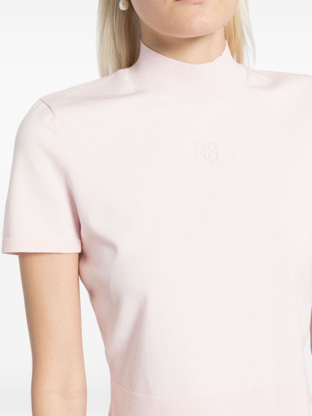 Shop Alexander Wang Logo-embossed Mock-neck Knitted Top In Pink