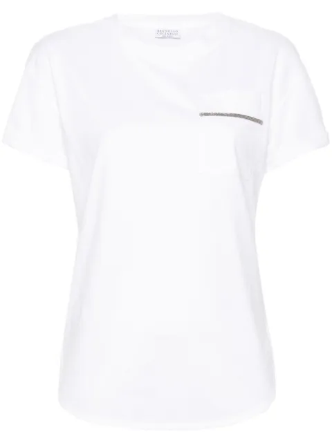 Brunello Cucinelli Women’s Size S Off White Ribbed Metal Link on sale Shoulder T-Shirt