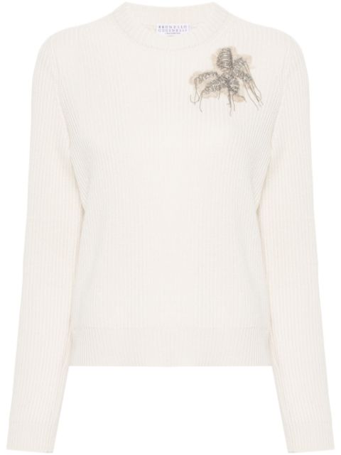 Brunello Cucinelli floral-applique cashmere jumper Women