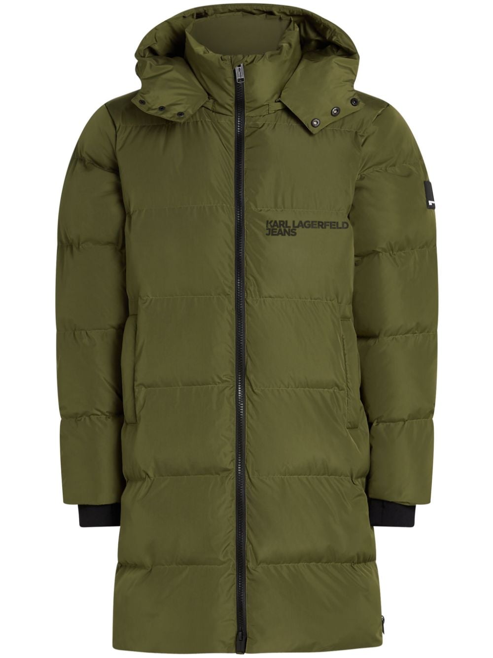 Shop Karl Lagerfeld Jeans Embroidered Hooded Padded Coat In Green