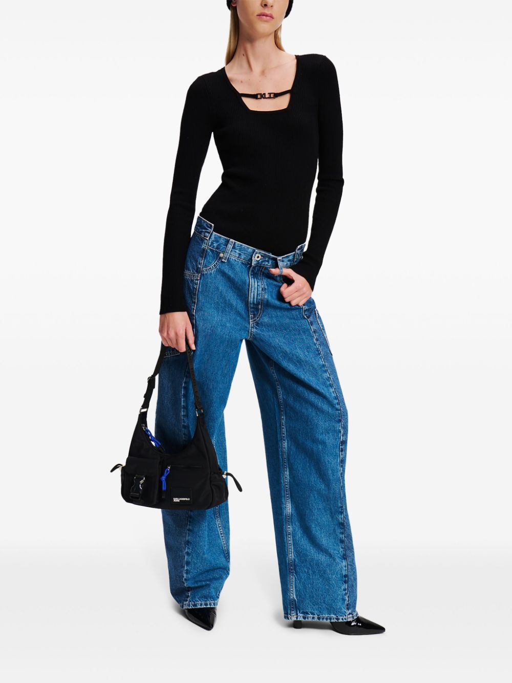 Shop Karl Lagerfeld Jeans Deconstructed Mid-rise Jeans In Blue