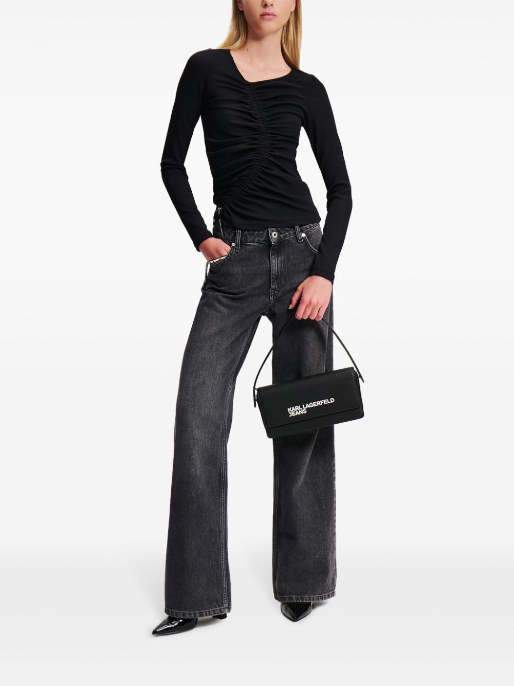 Karl Lagerfeld Jeans Top met ruches - Zwart