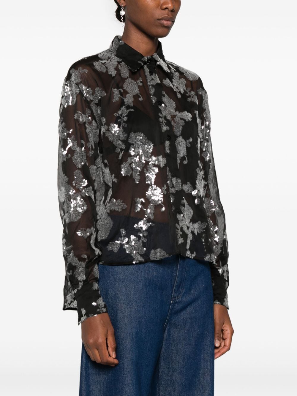 Shop Siedres Genni Sequinned Shirt In Black