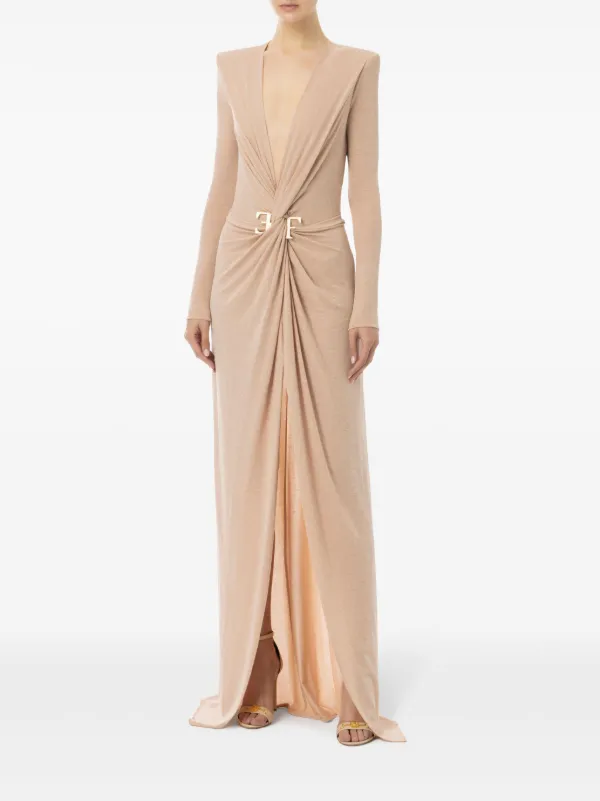 elisabetta franchi beige dress logo-plaque Knotted Gown | Neutrals Satin Size:US10 / UK9 / EU43 YGroup_inezdress Plus Size Strapless Bra Age group