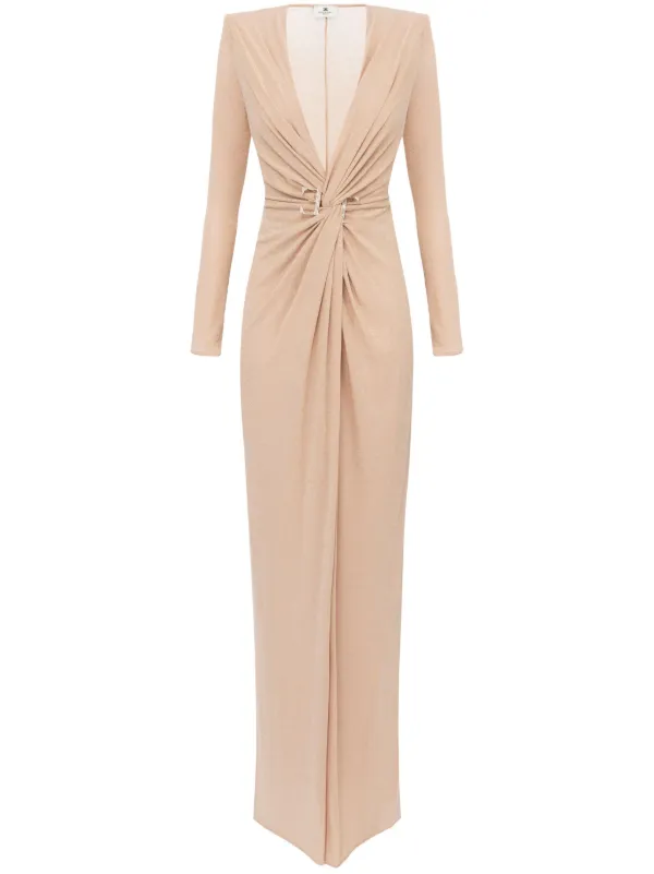 elisabetta franchi beige dress logo-plaque Knotted Gown | Neutrals Crafted from smooth lustrous SID-SCARLET21 