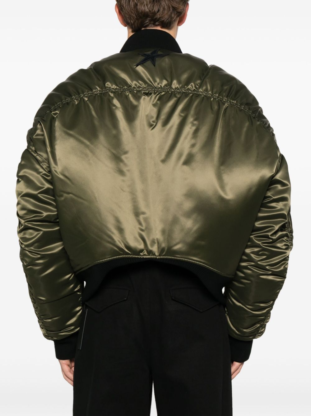 Shop Mugler Satin Bomber Jacket In Green