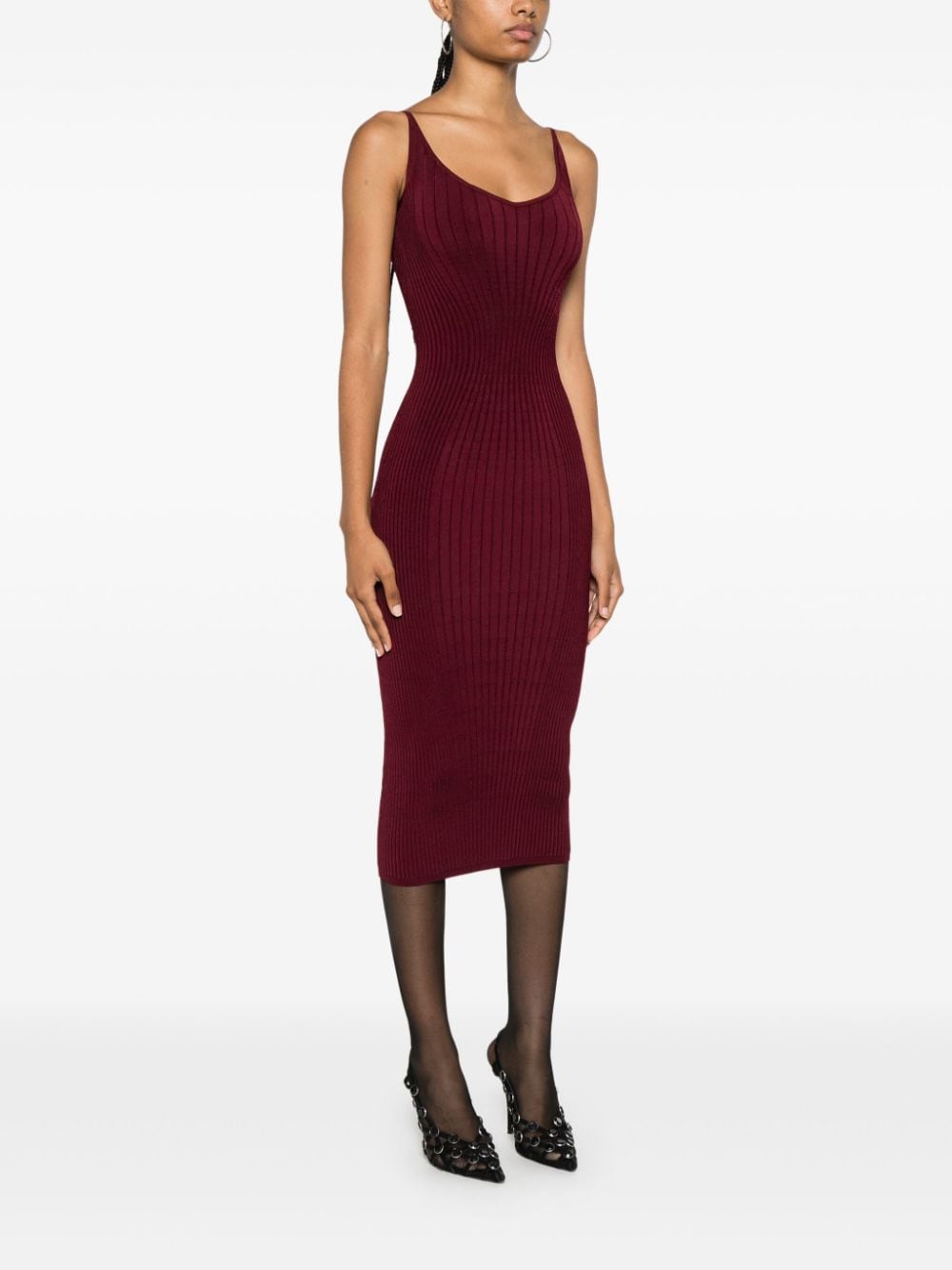 Shop Mugler Sleeveless Knitted Mididress In Red