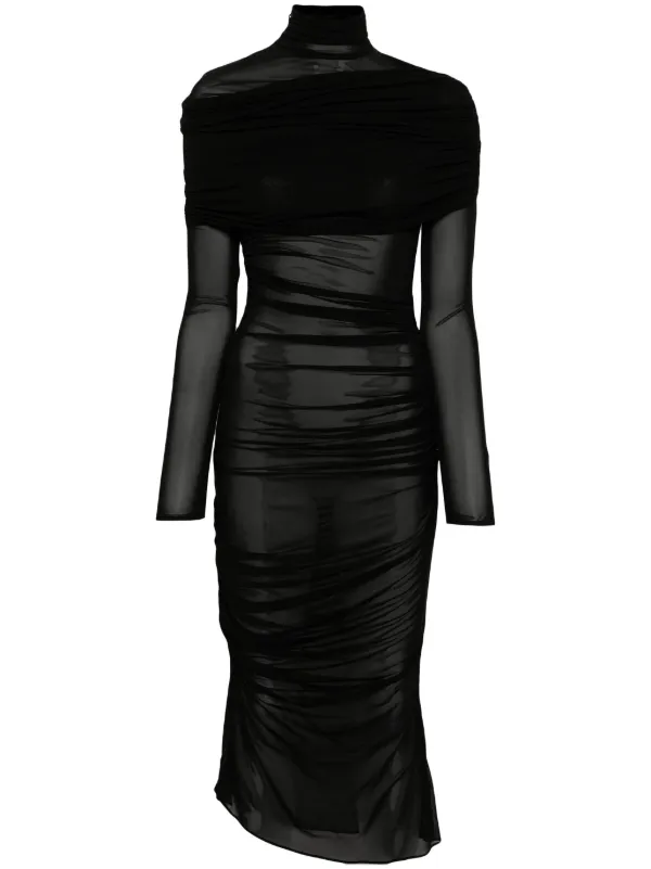 Mugler Sheer Ruched Dress | Black | FARFETCH