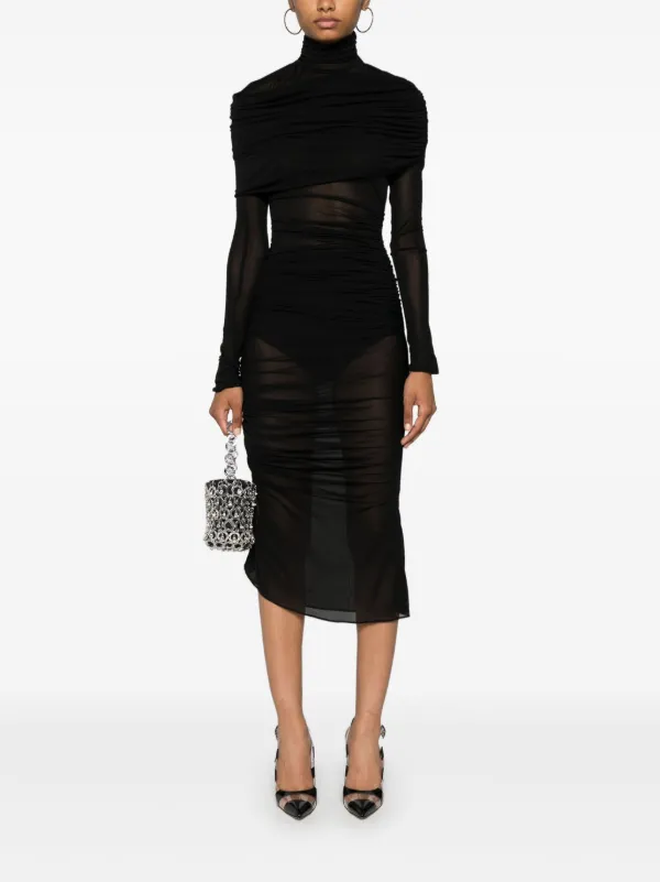 Mugler Sheer Ruched Dress | Black | FARFETCH