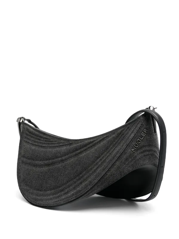 Mugler Medium Spiral Curve Shoulder Bag in Grey