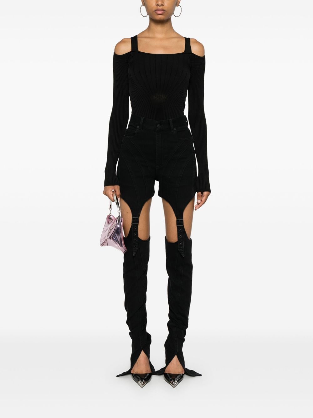 Mugler strapped long-sleeved bodysuit - Zwart