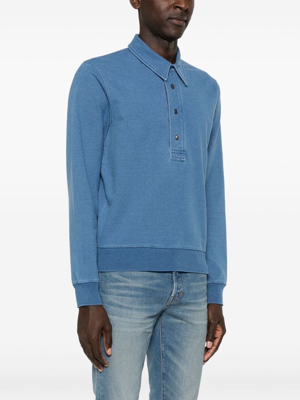 Shop Tom Ford Polo-collar Cotton-blend Sweatshirt In Blue