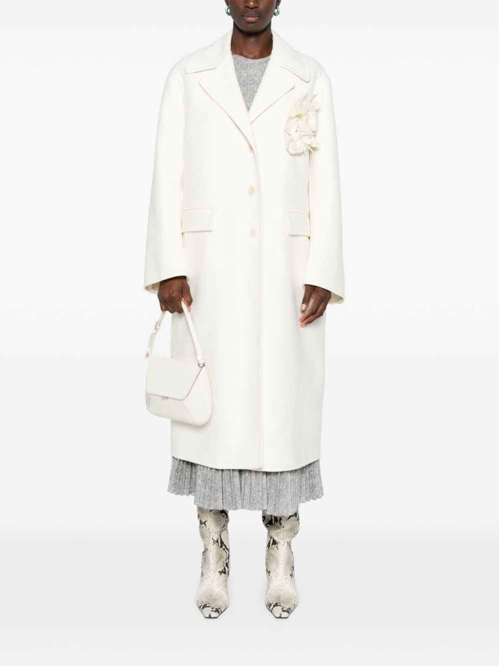 ERMANNO SCERVINO FLORAL-APPLIQUÉ SINGLE-BREASTED COAT 