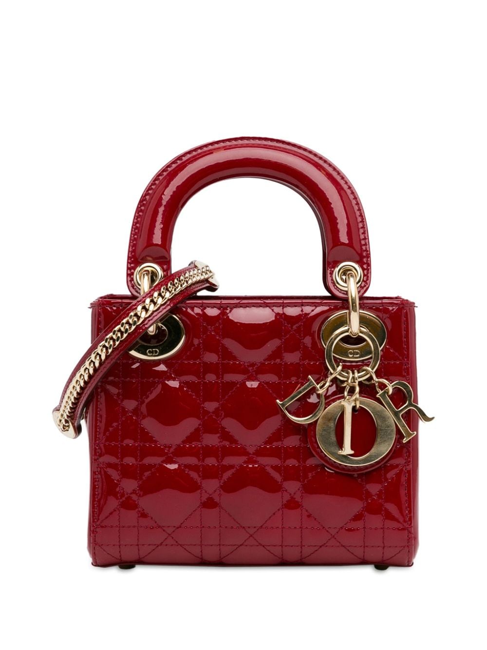 Pre-owned Dior 2019 Mini Patent Cannage Lady  Satchel In Red