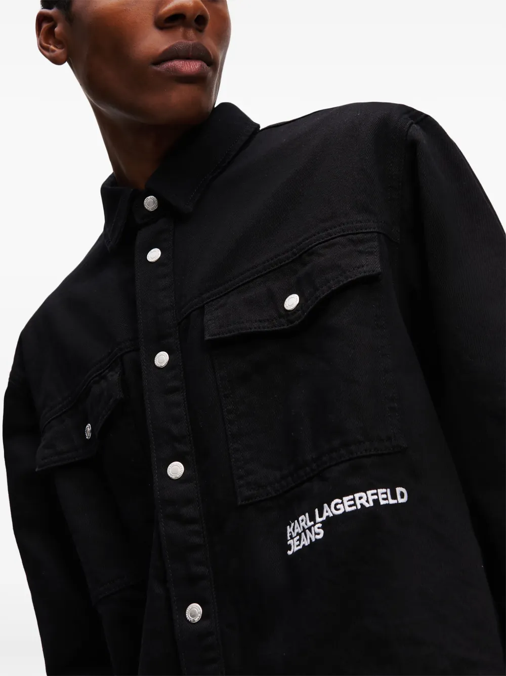 Karl Lagerfeld Jeans Shirtjack met geborduurd logo Zwart