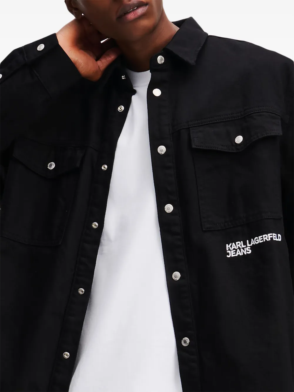 Karl Lagerfeld Jeans Shirtjack met geborduurd logo Zwart