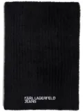 Karl Lagerfeld Jeans Fluffy embroidered-logo scarf - Black