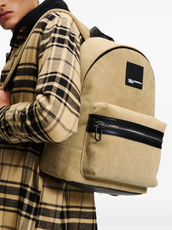 Karl Lagerfeld box logo Corduroy Backpack Neutrals