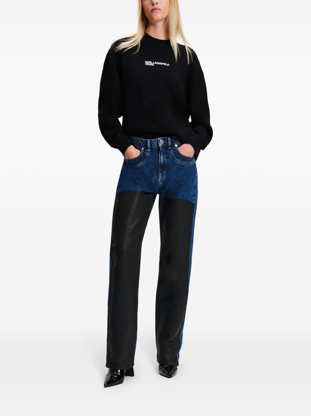 Shop Karl Lagerfeld Jeans Colour-block High-rise Jeans In Blue