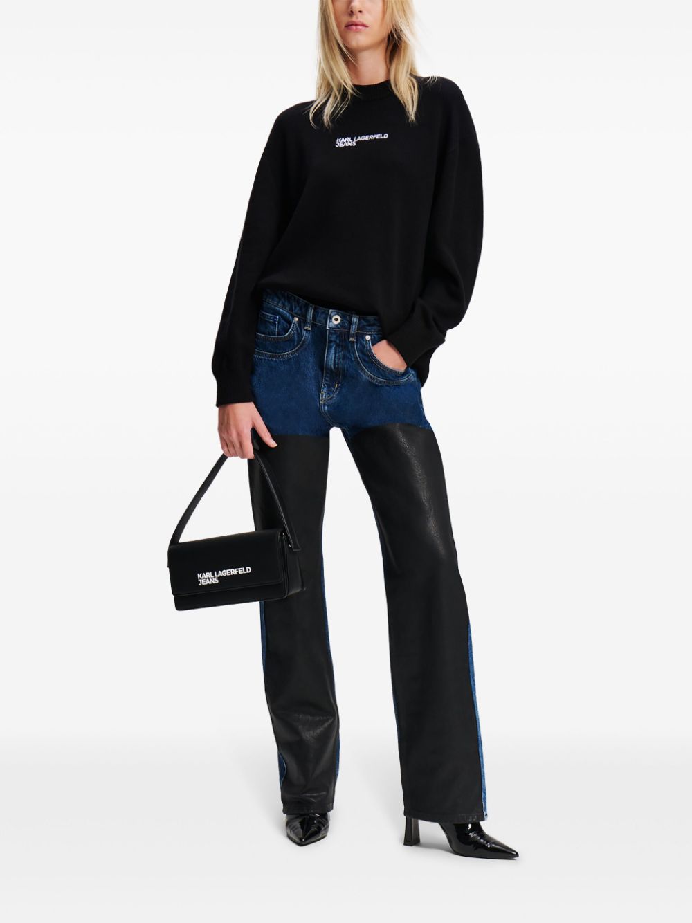 Shop Karl Lagerfeld Jeans Colour-block High-rise Jeans In Blue