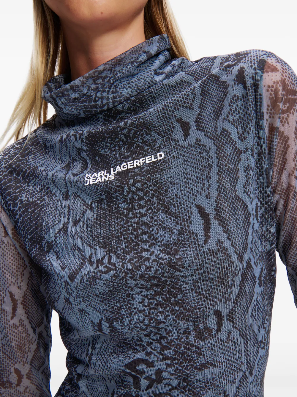 Karl Lagerfeld Jeans Mesh jurk met slangenprint Blauw