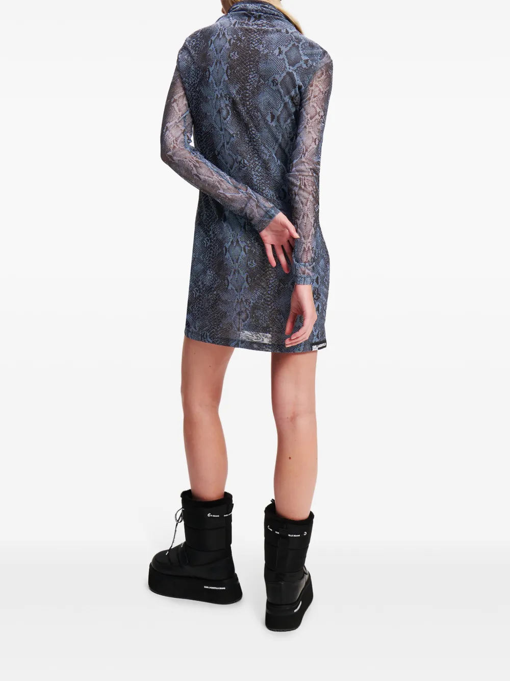 Karl Lagerfeld Jeans Mesh jurk met slangenprint Blauw