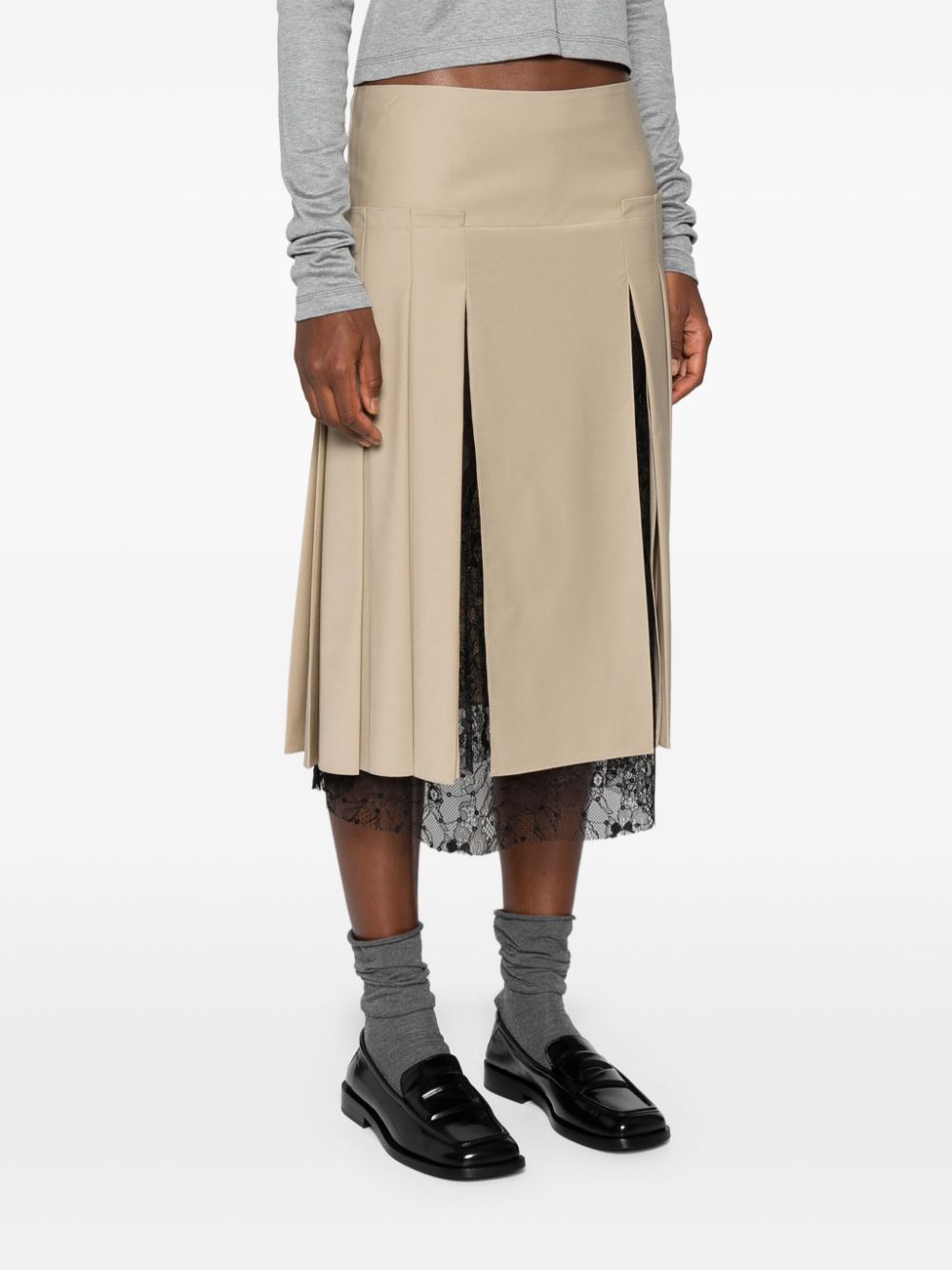 Shop Siedres Brit Pleated Midi Skirt In Neutrals