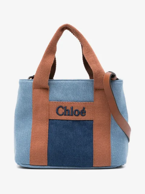 Chloé Kids embroidered-logo denim tote bag