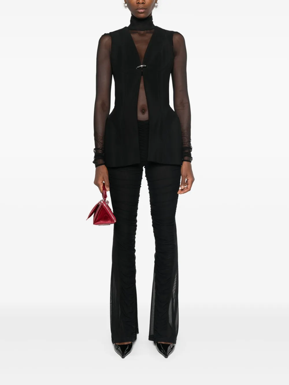 Mugler Flared broek met ruches - Zwart