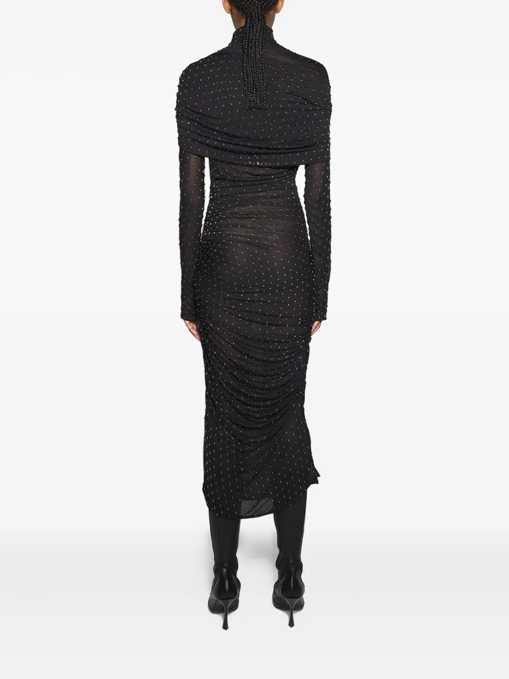 Mugler embellished high-neck midi dress - Zwart