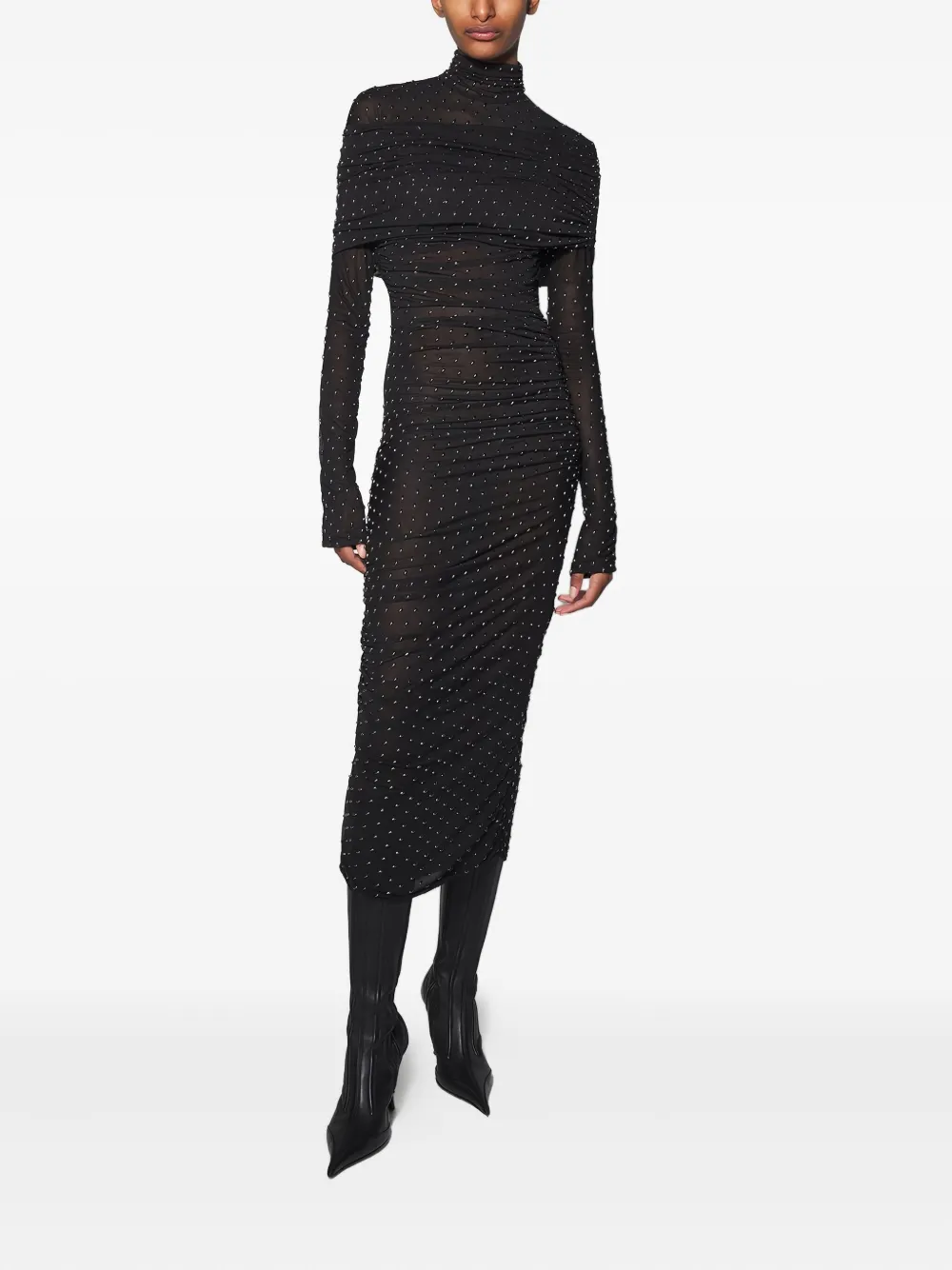 Mugler embellished high-neck midi dress Zwart