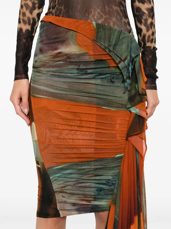 Mugler Archive print Ruched Skirt Orange FARFETCH HK