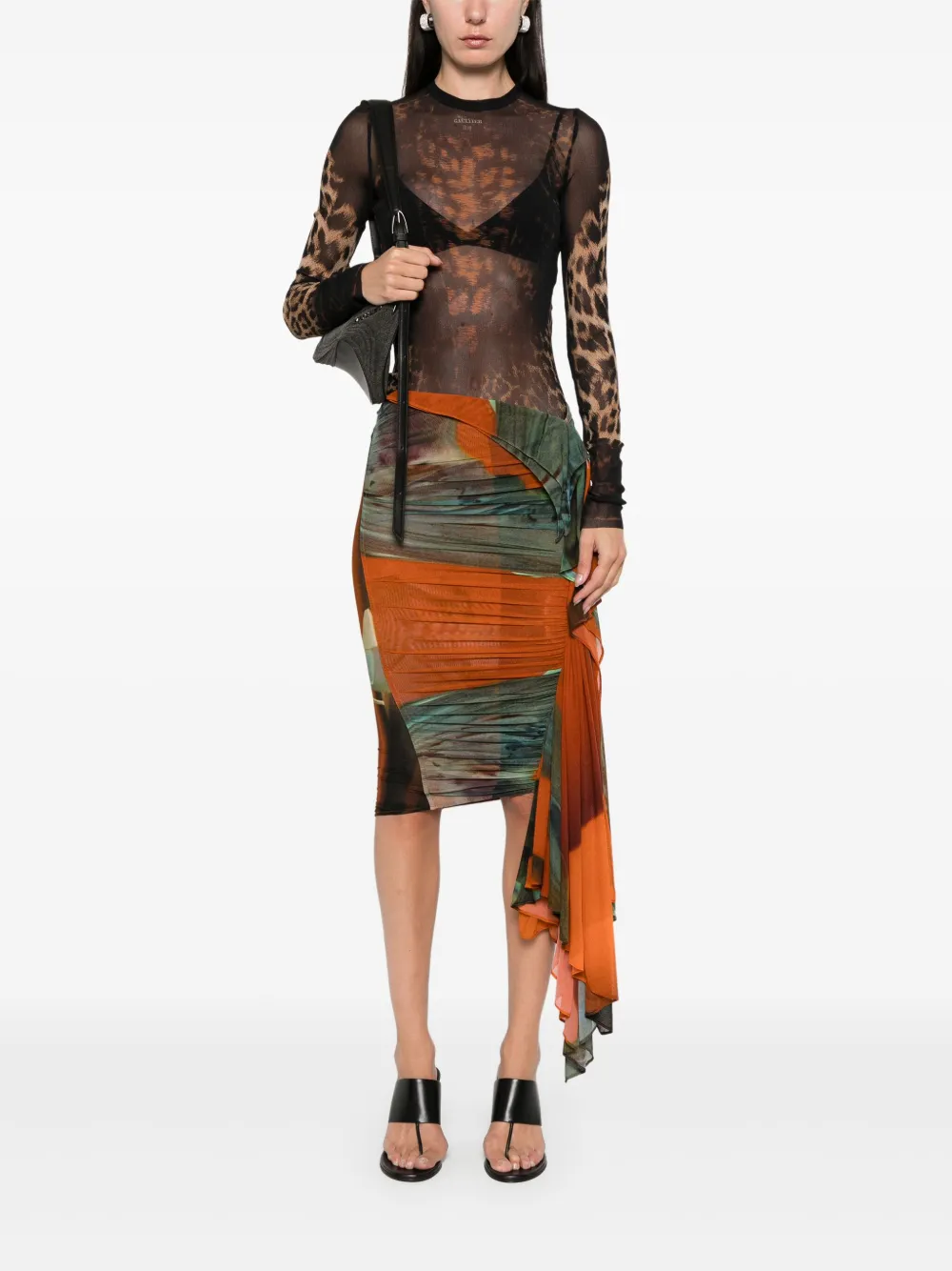 Mugler Rok met ruches en print - Oranje