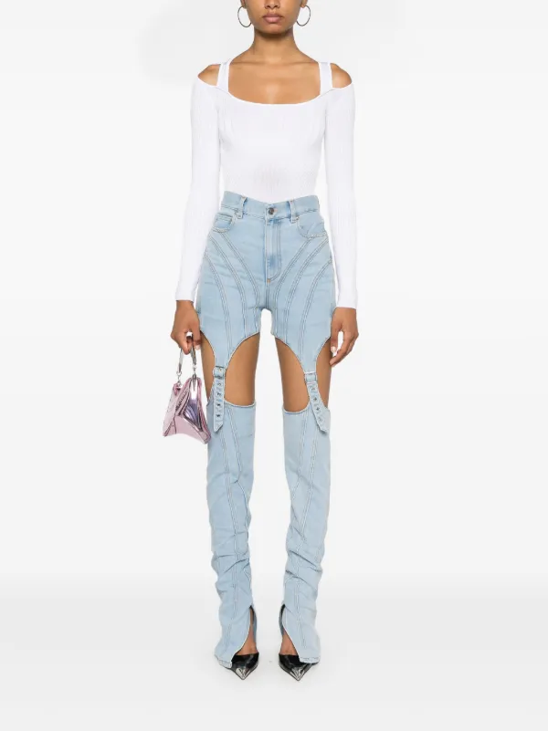  MUGLER スキニーデニム 34 Mugler カットアウト スキニージーンズ | ブルー | FARFETCH JP