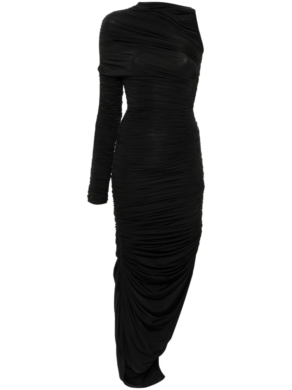 Mugler Ruched Asymmetrical Dress | Black | FARFETCH