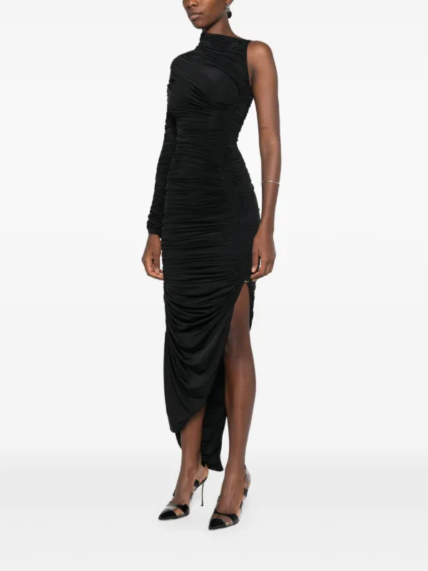 Mugler Ruched Asymmetrical Dress | Black | FARFETCH