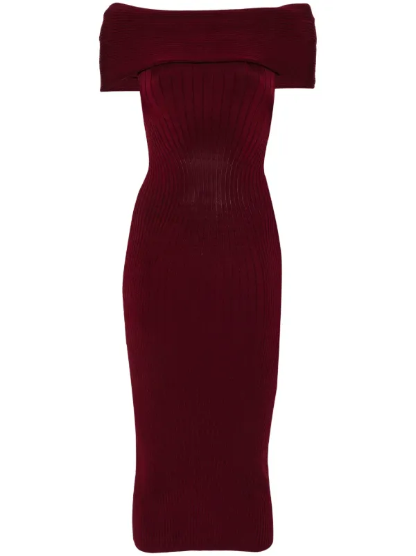 Mugler オフショルダー ニットドレス | レッド | FARFETCH JP