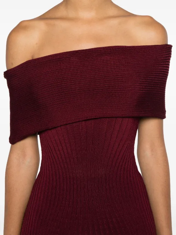 Mugler オフショルダー ニットドレス | レッド | FARFETCH JP