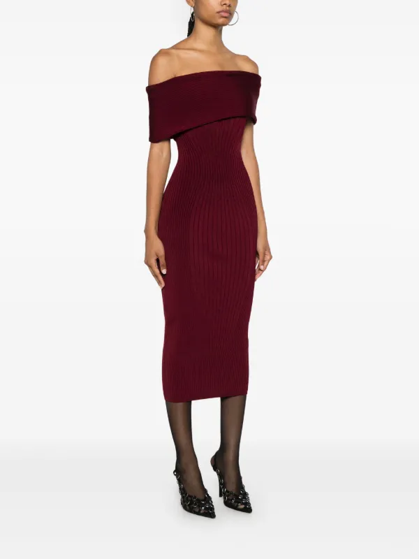 Mugler オフショルダー ニットドレス | レッド | FARFETCH JP