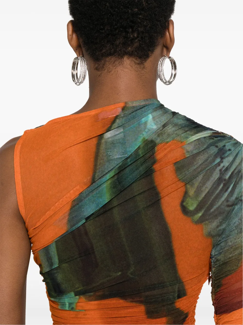 Mugler Asymmetrische mesh jurk met print Oranje