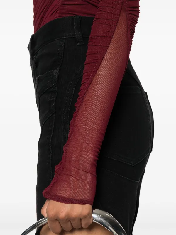 Mugler Gathered semi-sheer Bodysuit | Red | FARFETCH